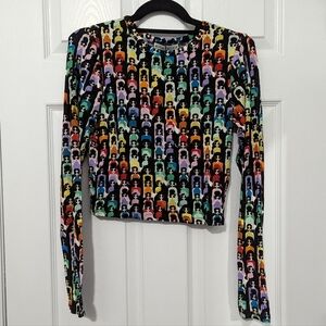 Alice and Olivia rainbow faces long sleeve crop top